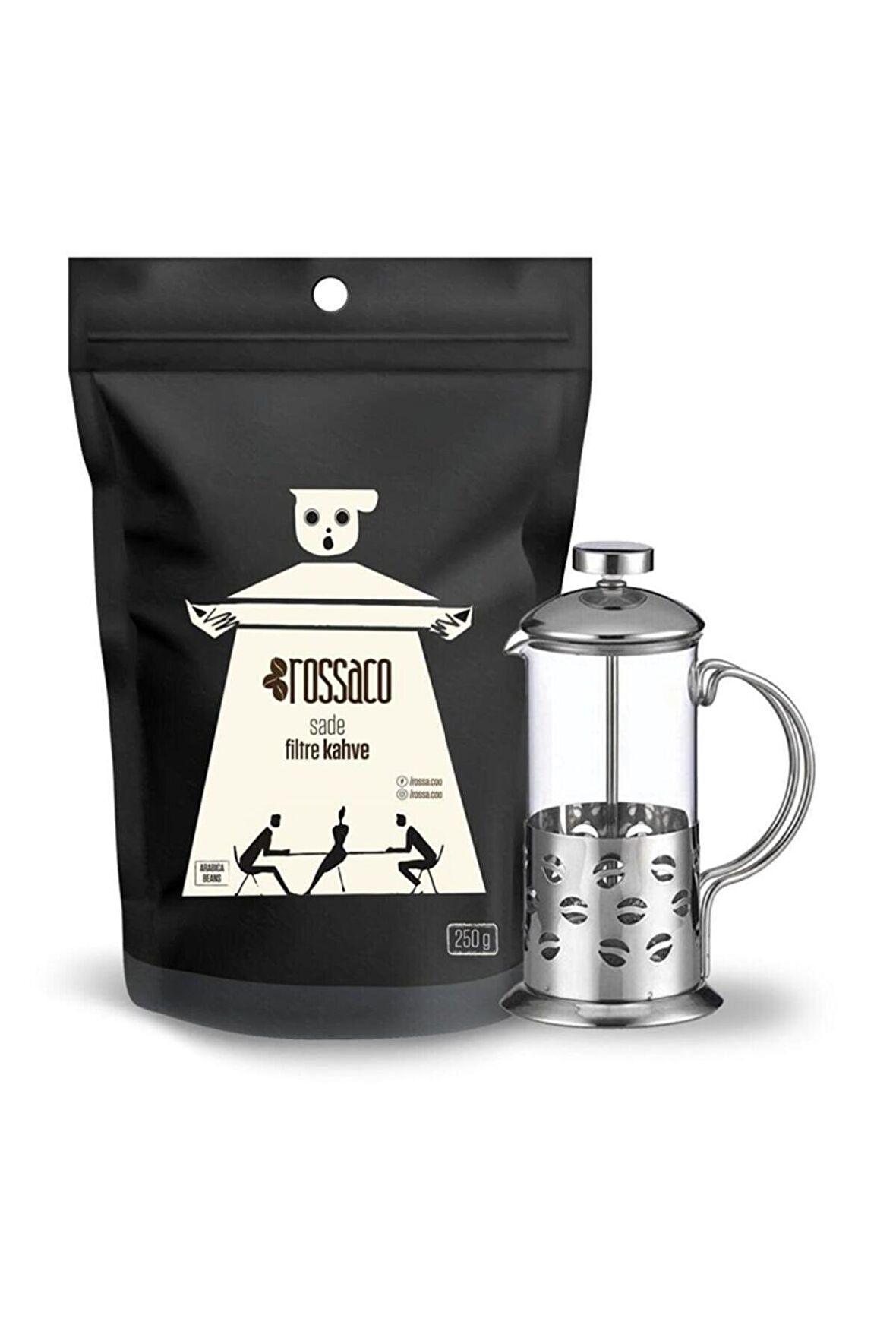 Rossaco Organik French Press Filtre Kahve 250 gr + French Press