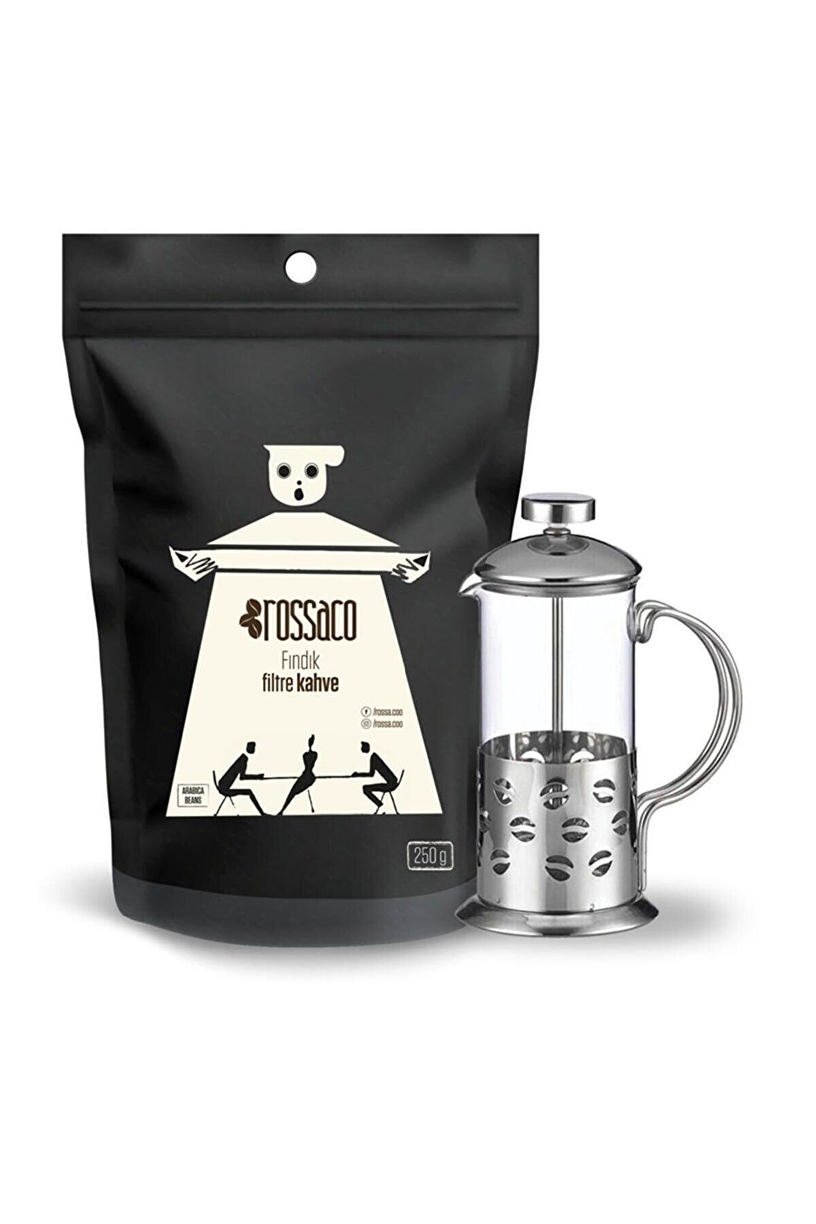 Rossaco Hazelnut Organik French Press Filtre Kahve 250 gr + French Press