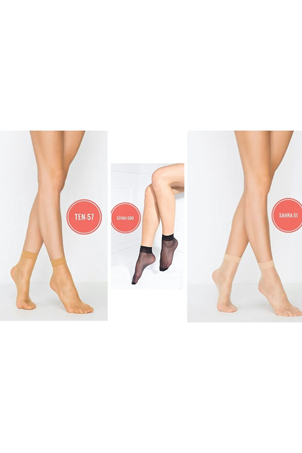 ROSSEY Parlak Fit (15d) Soket Çorap-Siyah-Ten-Sahra (12 Çift)