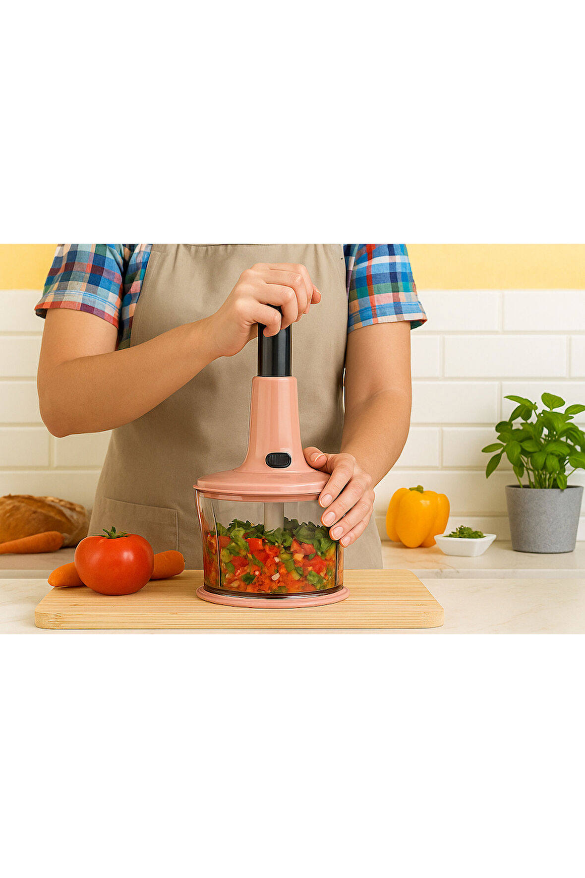 El Rondosu 3 Bıçaklı Kilitli Doğrayıcı – Sebze Meyve Doğrama Aparatı Pudra Rengi