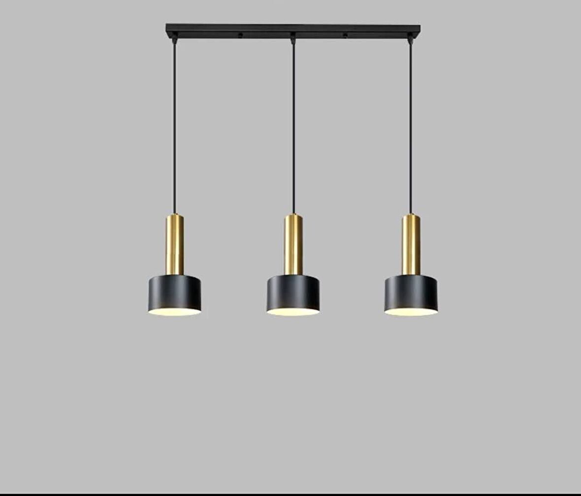 Rsylight Retro Metal 3 Lü Masa Üstü Siyah Gold Dekoratif Rustik Sarkıt Avize Genişlik:60 cm