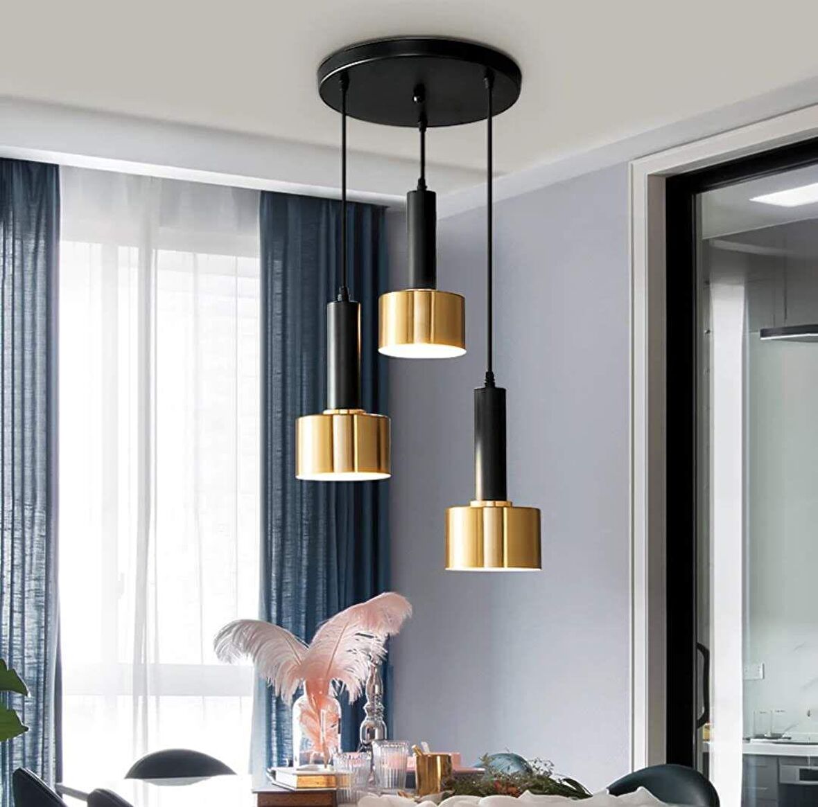 Rsylight Retro Metal Rustik Siyah Gold 3 Lü Dekoratif Sarkıt Avize Çap:30 Cm