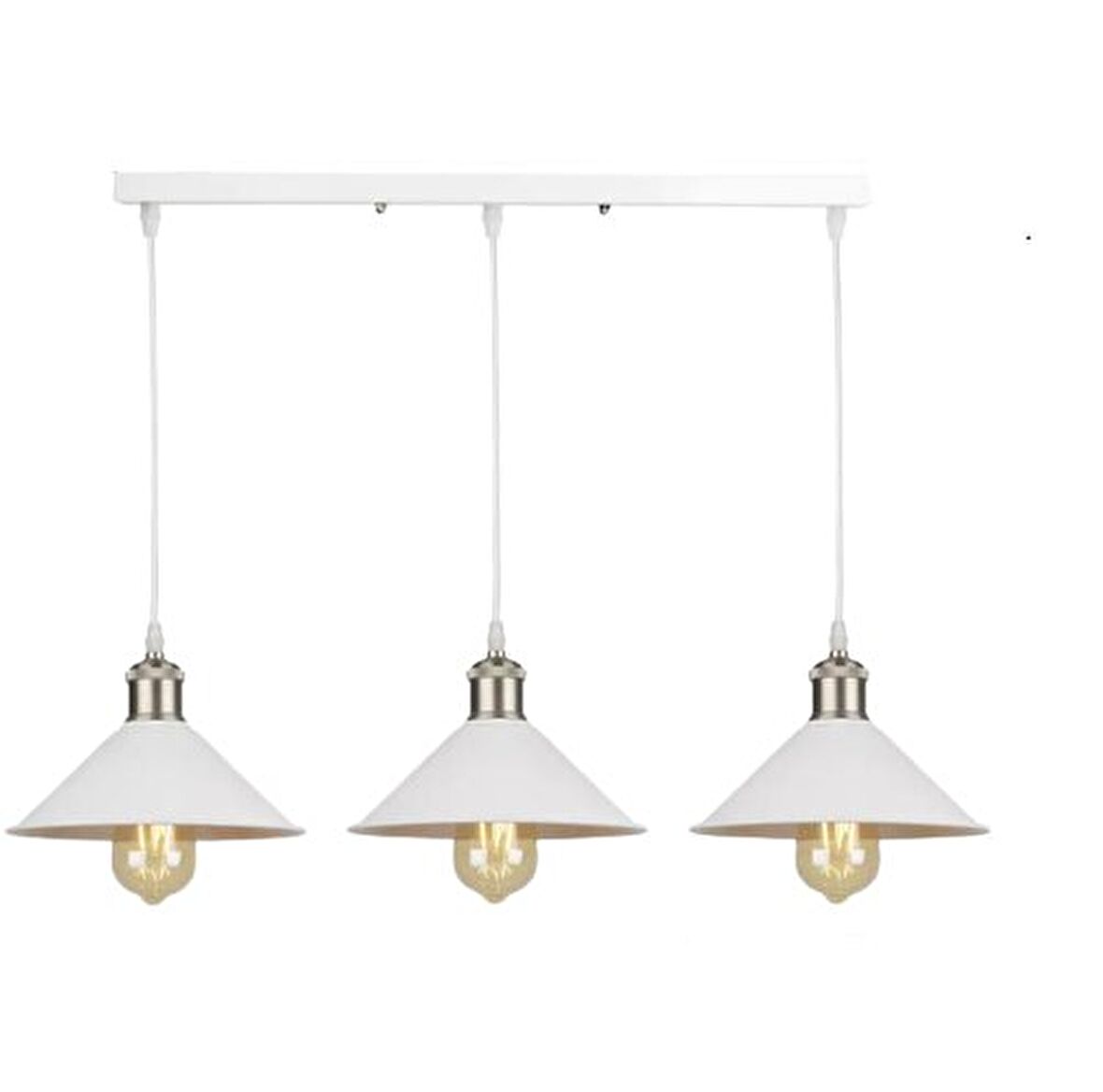Rsylight Retro Dekoratif 3 lü Beyaz Rustik Metal Sarkıt Avize 60 Cm