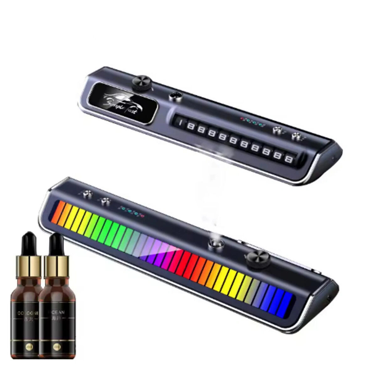 Ozmik Akıllı araç parfüm sprey aromaterapi ve cep numarası geçici park işareti  RGB renkli müzik