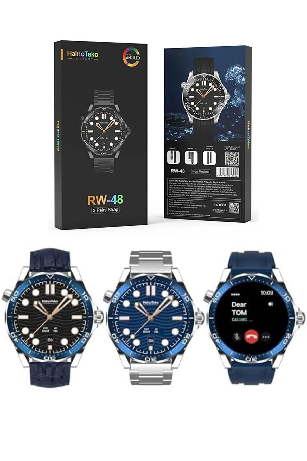 RW 48 Classic Series Amoled Ekran Watch With 3 Strap