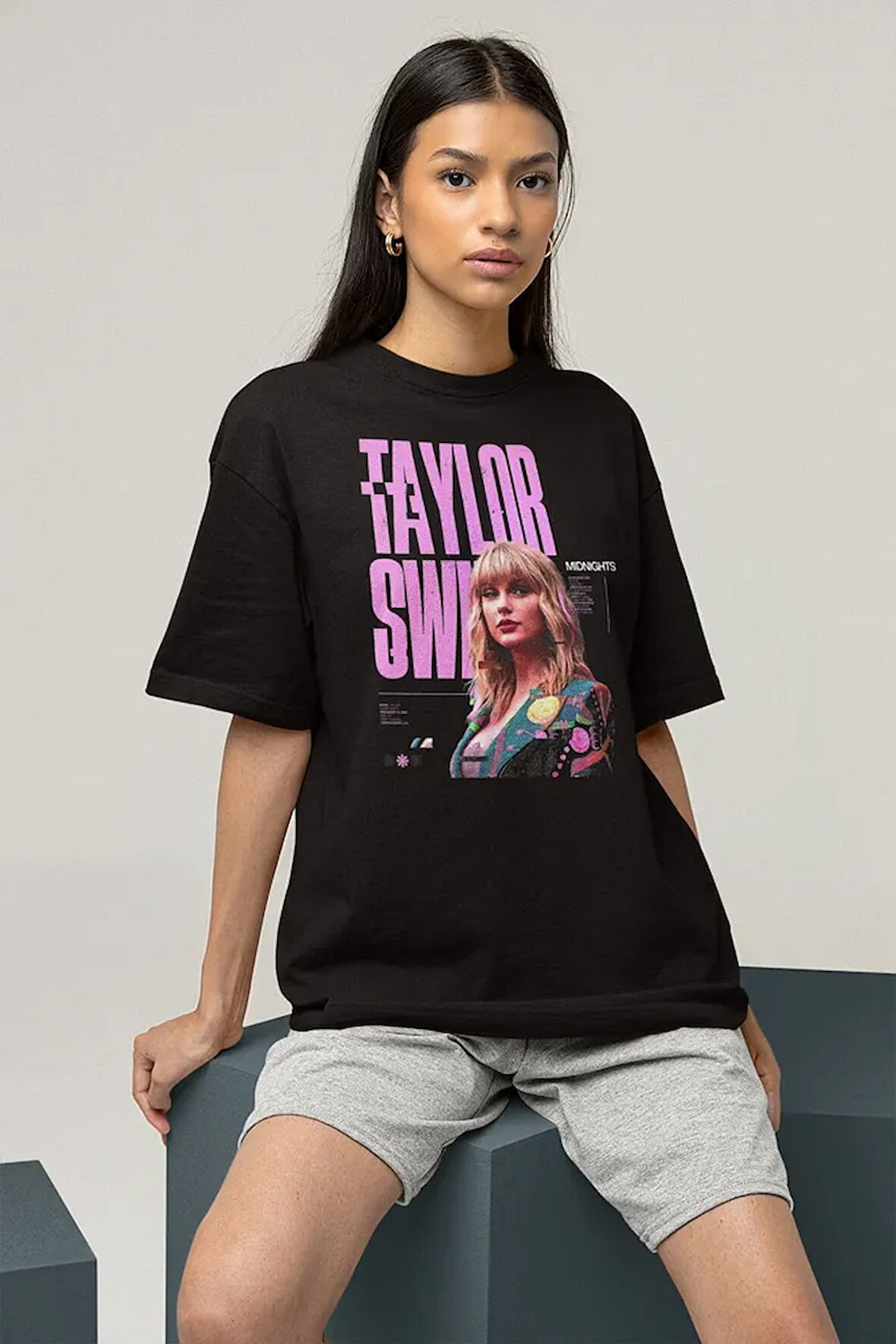 Şarkıcı Taylor Swift Midnights Baskılı Unisex Oversize Tişört