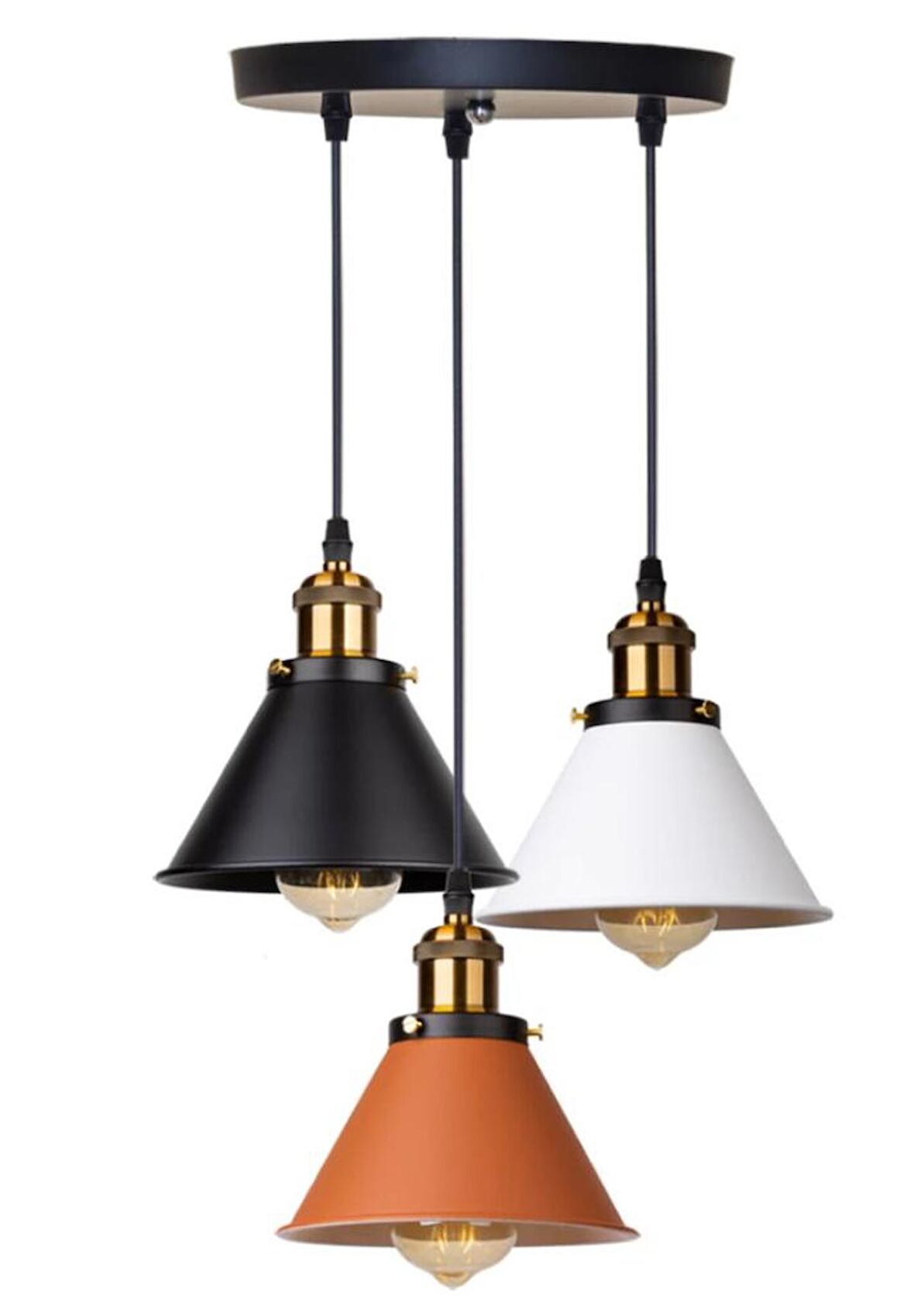 Rsylight Retro Dekoratif 3 Lü Bakır Siyah Beyaz Rustik Metal Sarkıt Avize 30 Cm 