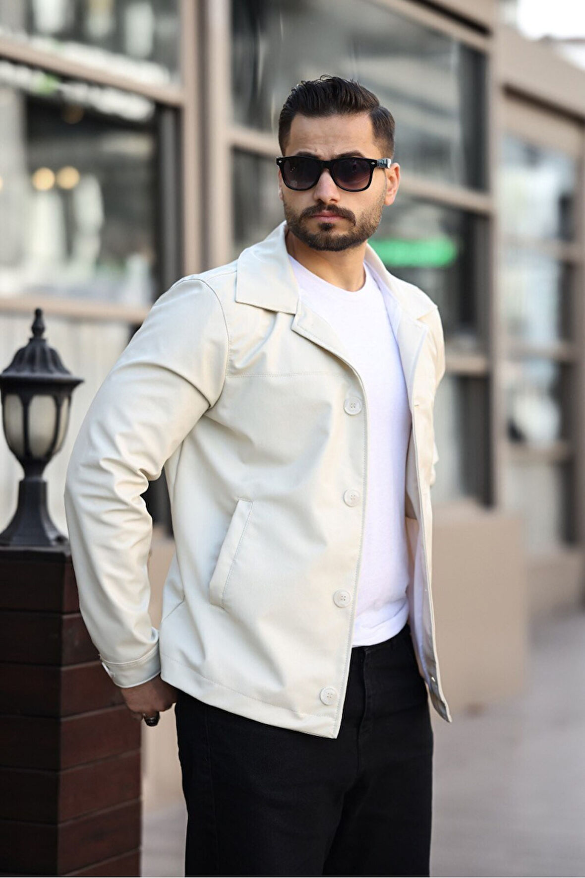 Yeni Sezon Erkek Baharlık Düğmeli İtalyan Kesim  Deri Ceket