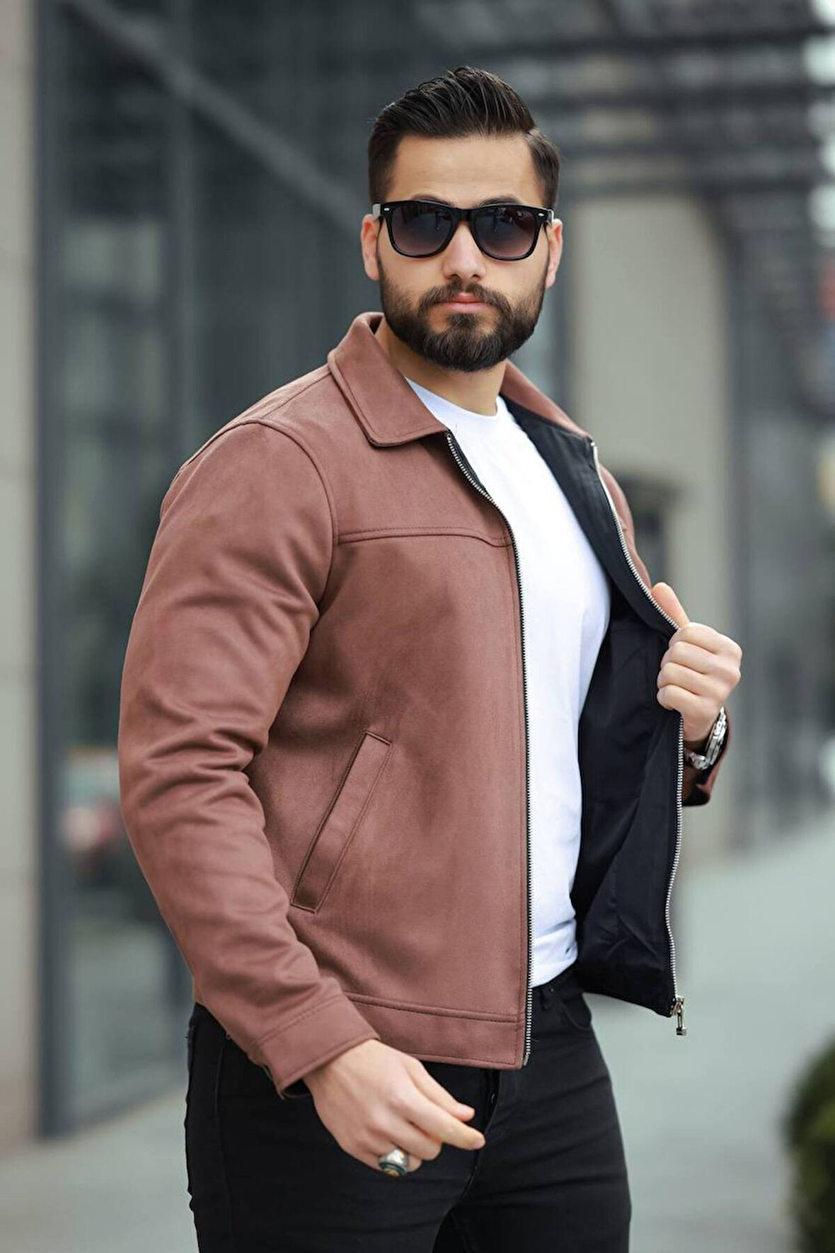 Basic Old Money Polo Yaka Astarlı Süet Ceket