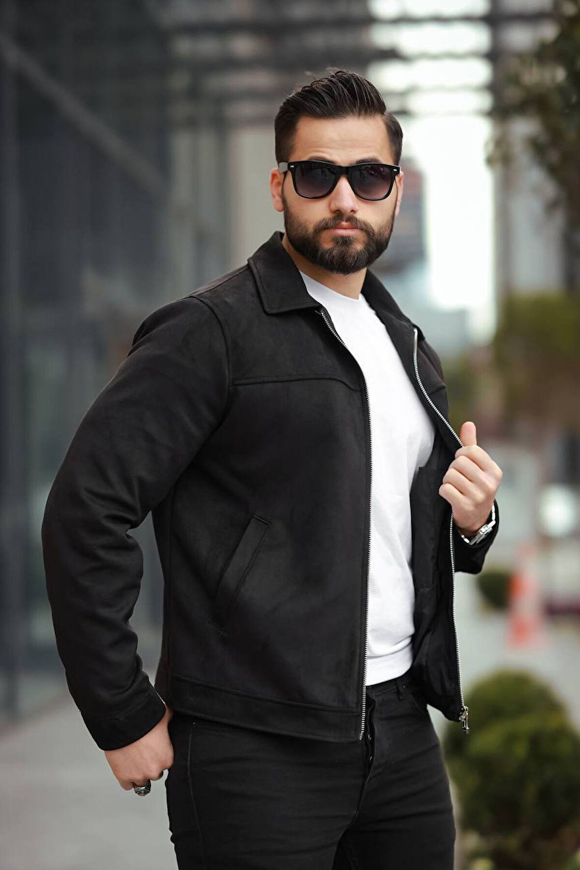 Basic Old Money Polo Yaka Astarlı Süet Ceket