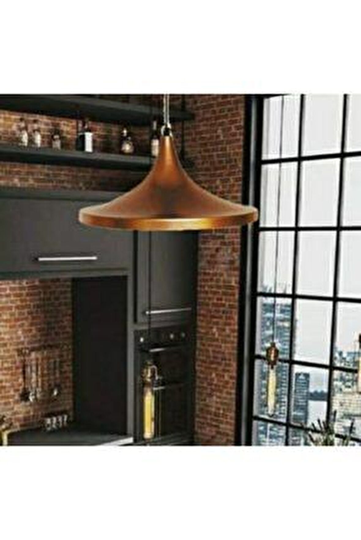 Rys Retro Metal Mat Bakır Tekli Dekoratif Sarkıt Avize 36 cm