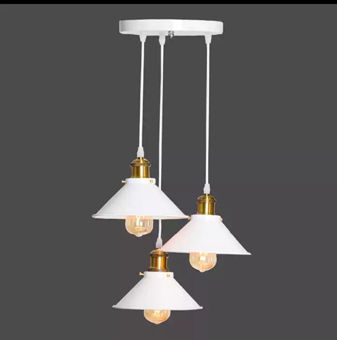 Rys Retro Metal Beyaz Dekoratif 3 lü Sarkıt Avize