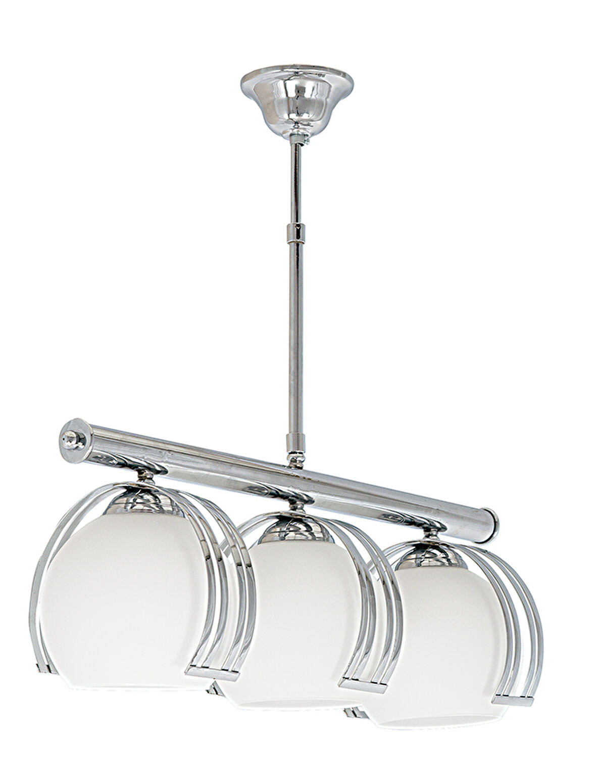 Modern Krom Sıralı 3 lü Opal Cam Sarkıt Avize