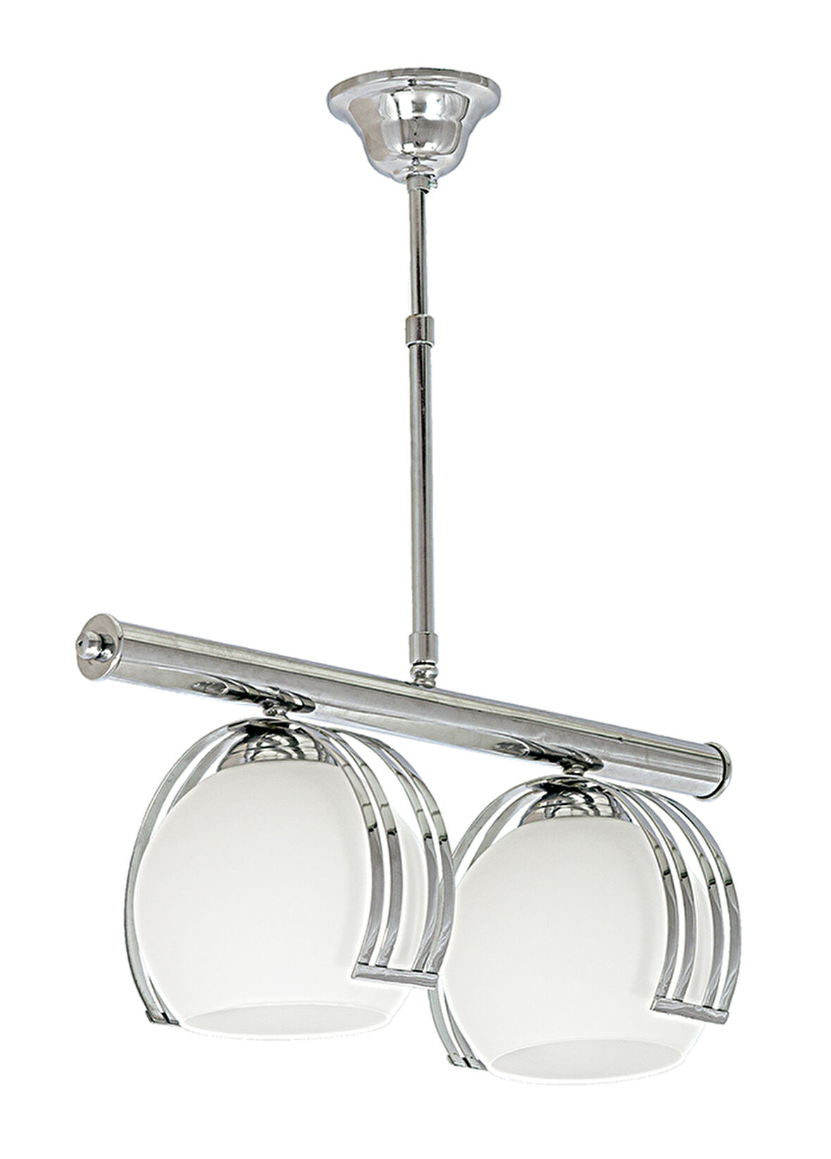 Modern Krom Sıralı 2 Li  Opal Cam Sarkıt Avize