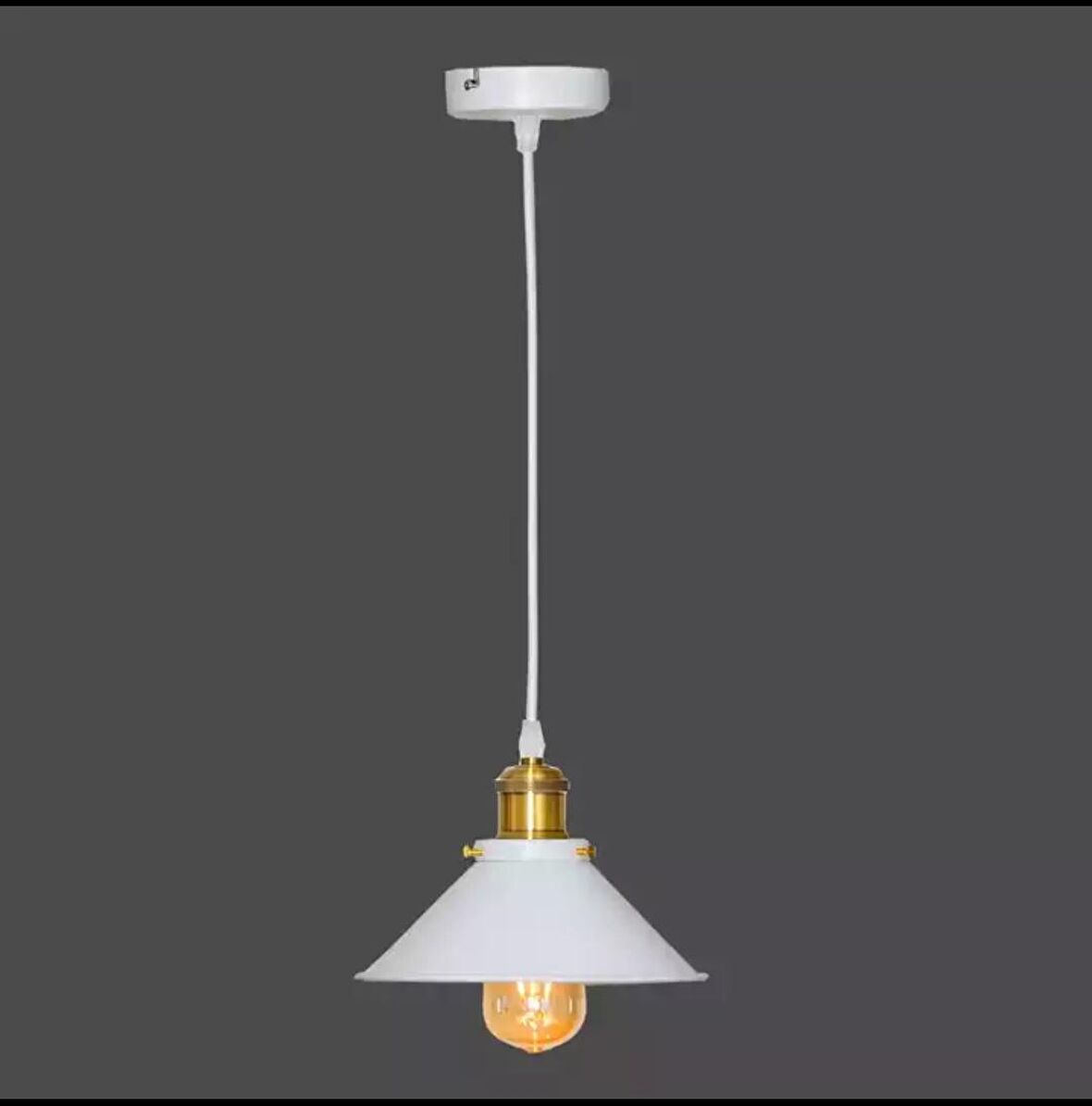 Retro Metal Dekoratif Beyaz Tekli Sarkıt Avize Çap:23 cm