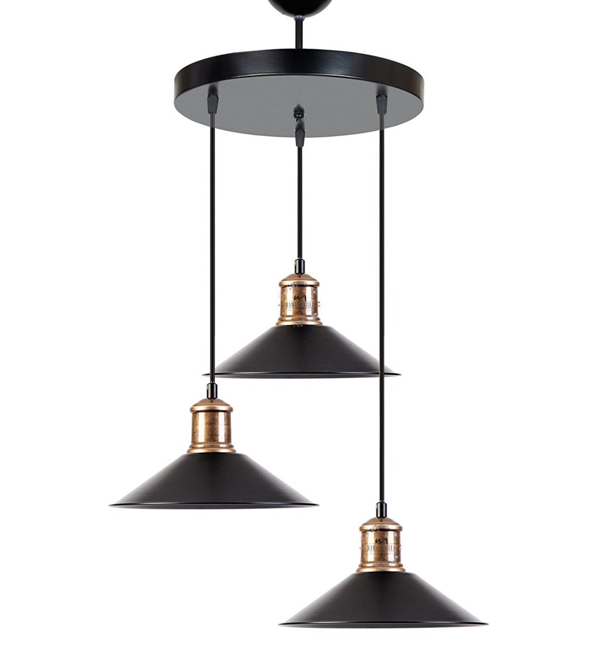 Rys Retro Metal Siyah 3 Lü Dekoratif Rustik Sarkıt Avize Çap.30 cm