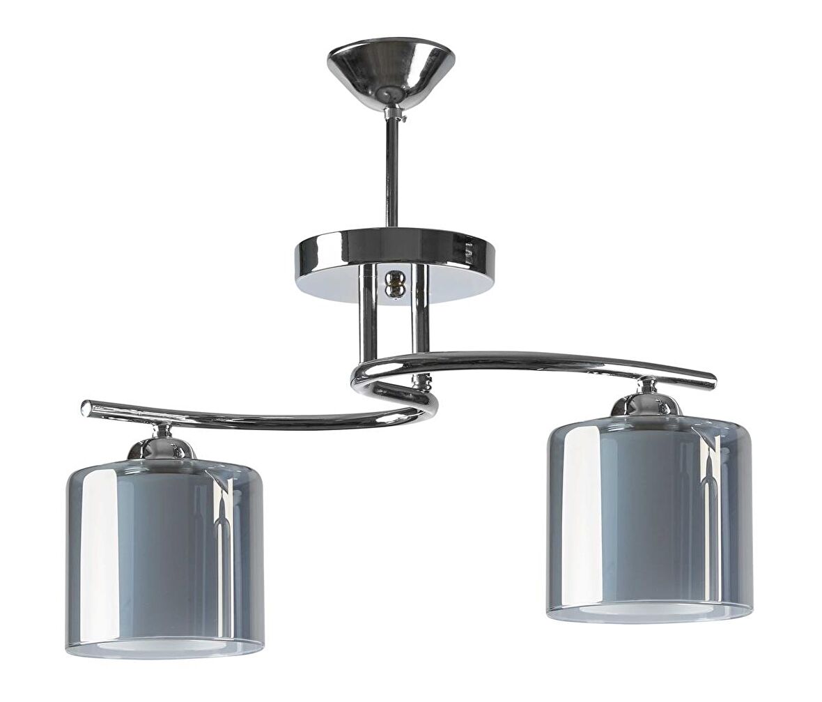Retro Metal Krom Füme Çift Camlı 2 Li Tavan Plofyoner Sarkıt Avize
