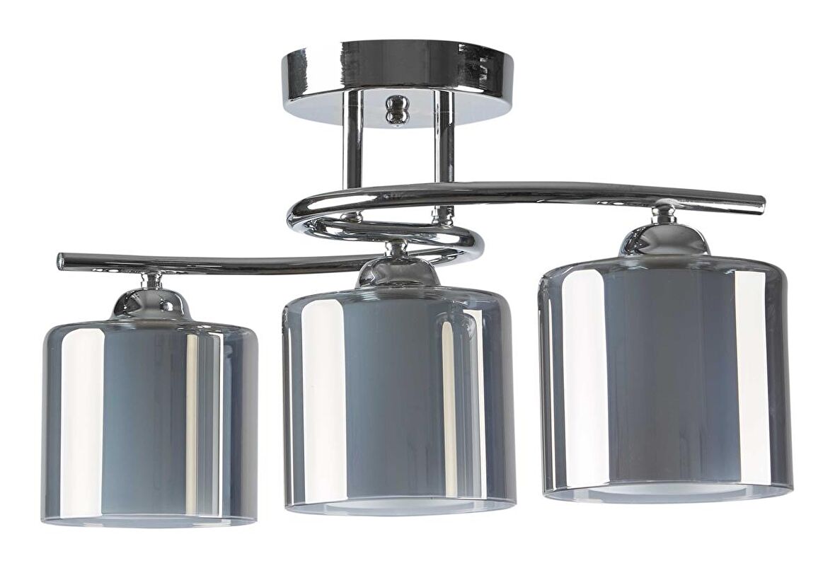 Retro Metal Krom Füme Çift Camlı 3 Lü Tavan Plofyoner Sarkıt Avize