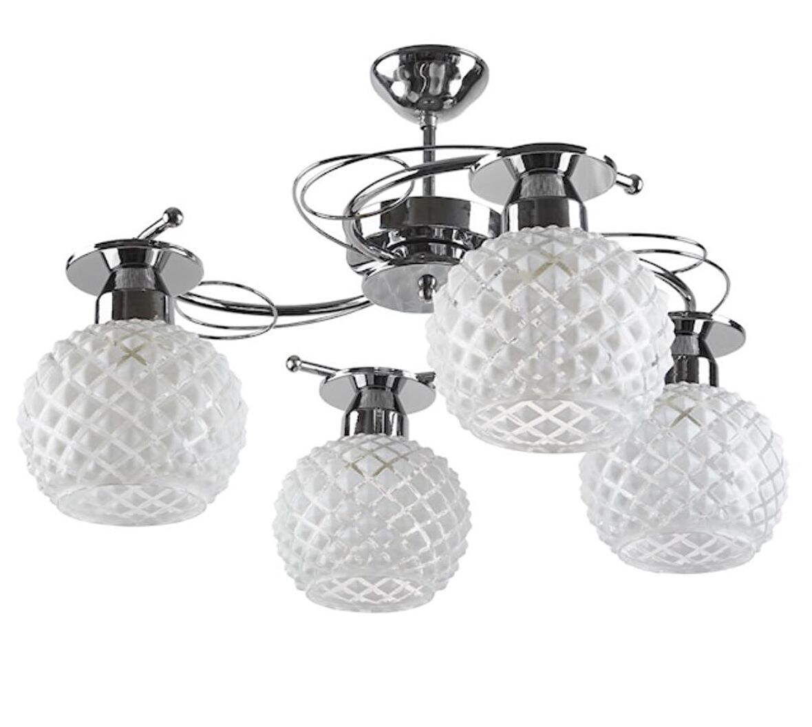 Rys Modern Krom 4 Lü Spor Dekoratif Camlı Tavan Sarkıt Avize