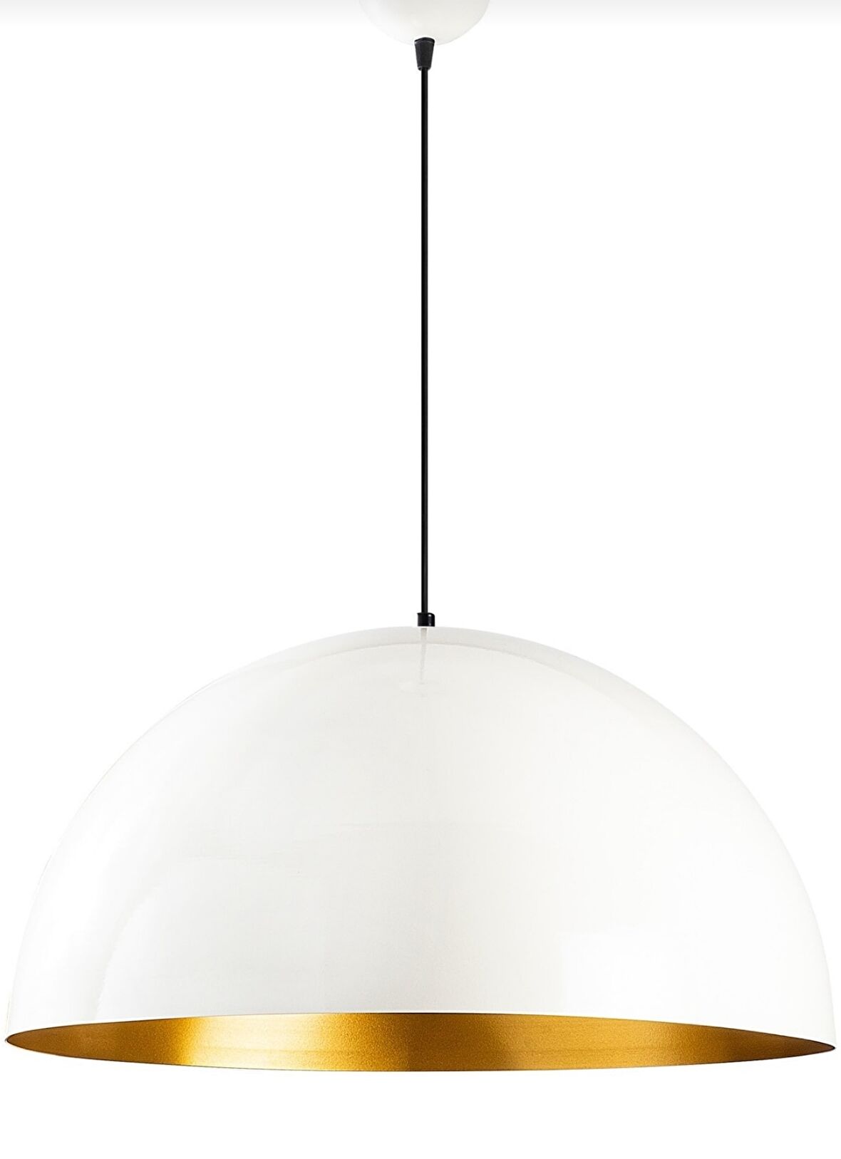 Rys Retro Metal Dekotatif Beyaz İçi Gold Dekoratif Tekli Saklıt Avize Çap:40 cm