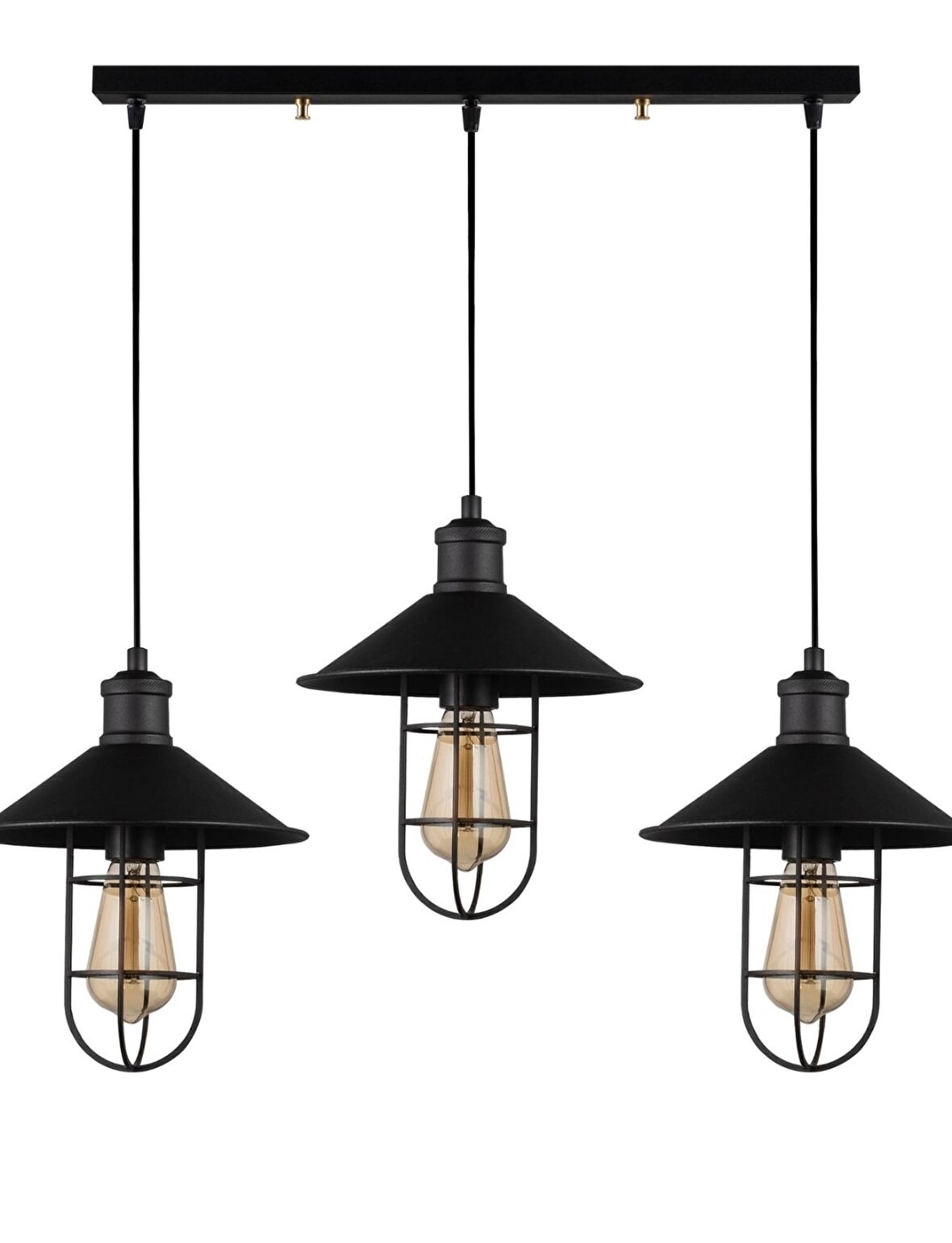 Rys Retro Metal Siyah Kafesli 3 lü Masa Üstü Sıralı Sarkıt Avize 60 cm