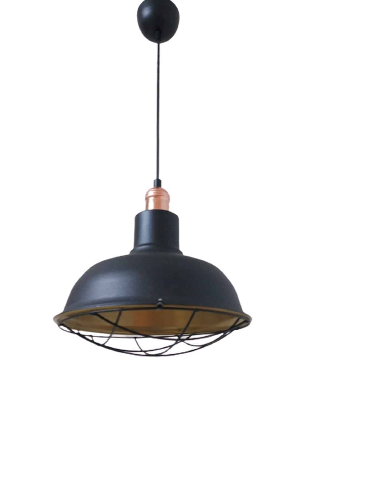 Rys Retro Metal Siyah Dekoratif Bakır Duylu Kafesli Siyah İçi Gold Kafe Mutfak Avize Çap:30 cm