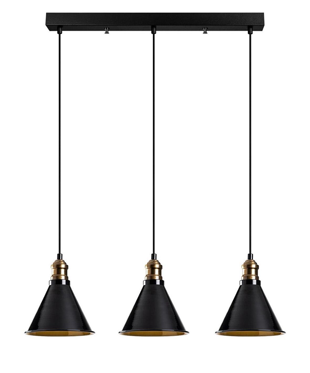 Rys Retro Siyah 3 Lü Masa Üstü Sıralı Dekoratif Rustik Sarkıt Avize En 60 cm