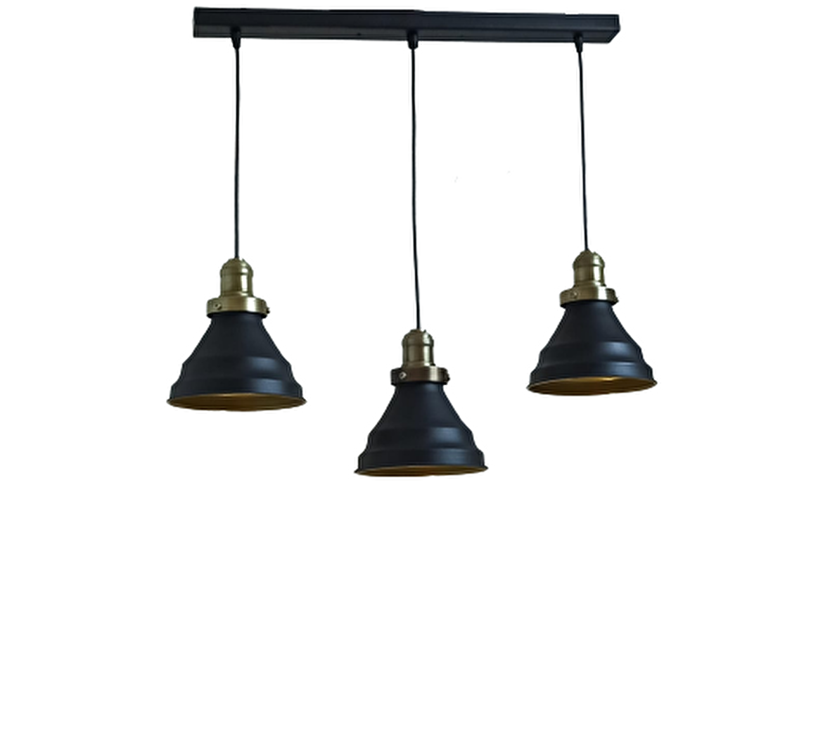 Rys Retro Metal Siyah 3 Lü Masa Üstü Sıralı Dekoratif Rustik Sarkıt Avize genişlik 60 cm