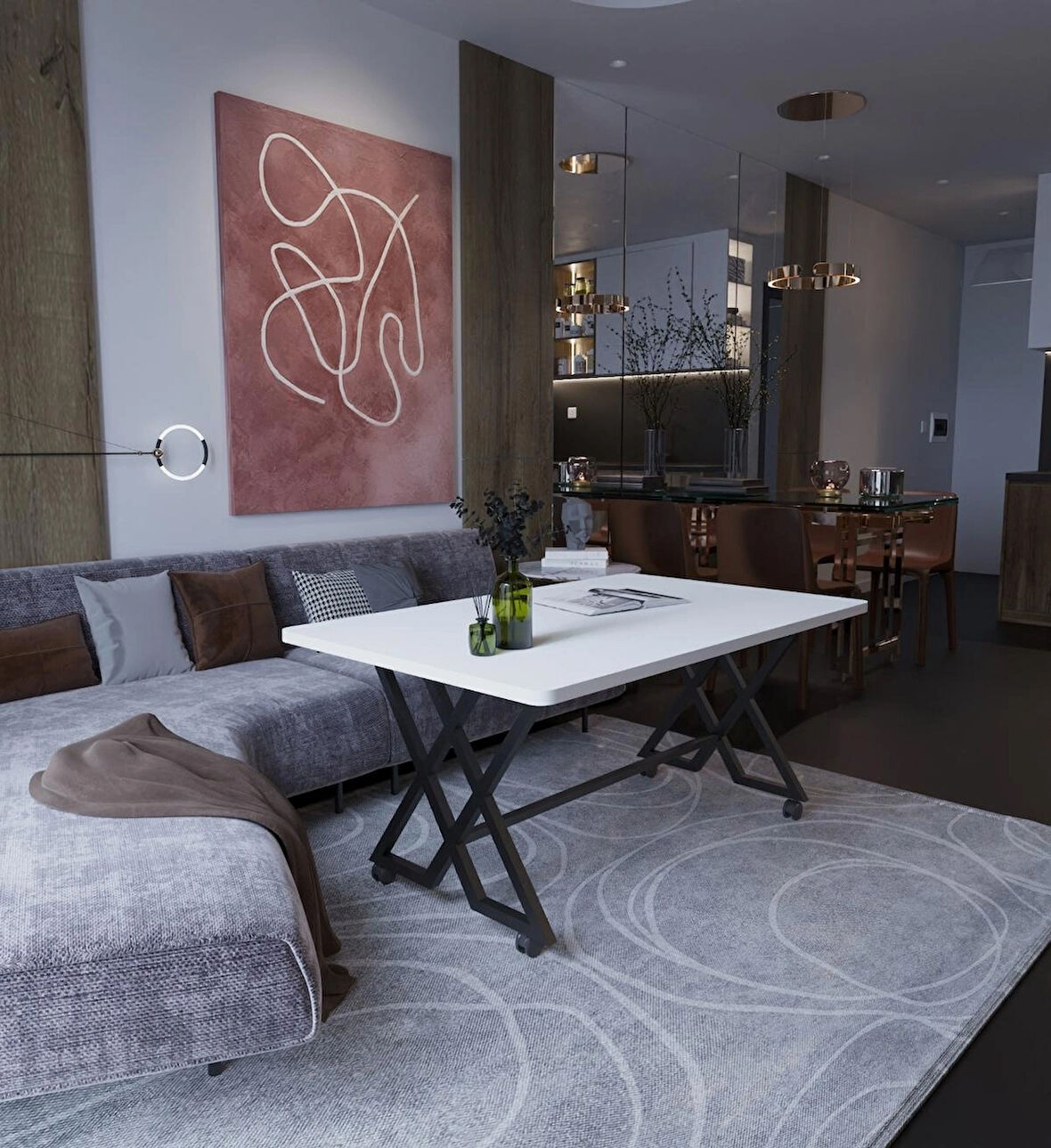 Reyyan Orta Sehpa Siyah Metal Ayak Tekerlekli 60 X100