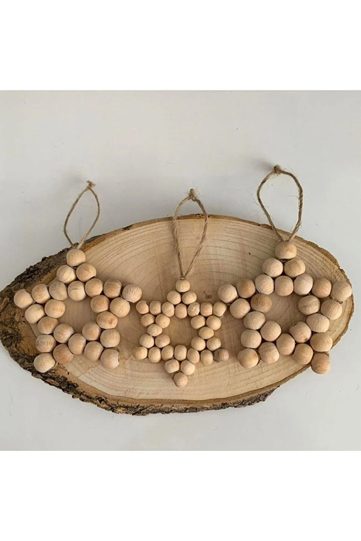 3'lü Dekoratif Ahşap Boncuk Yıldız, Kapı Süsü, Çocuk Odası Süsü S-4