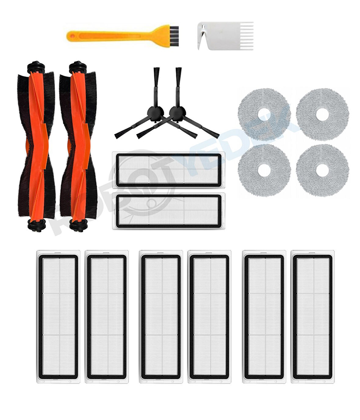 Xiaomi S20+ Plus Uyumlu Yedek Siyah Fırça Hepa Filtre Mop Seti-18 Parça