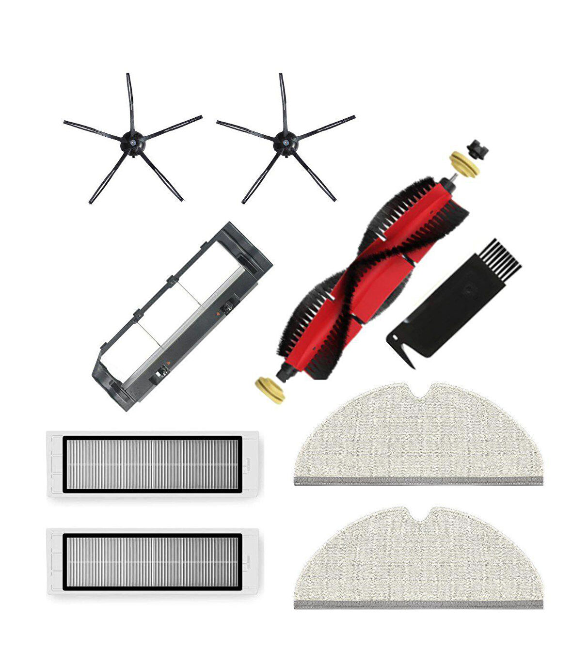 Roborock S5 Max (Siyah) Uyumlu Yedek Fırça Hepa Filtre Mop Fırça Kapağı Seti-9 Parça