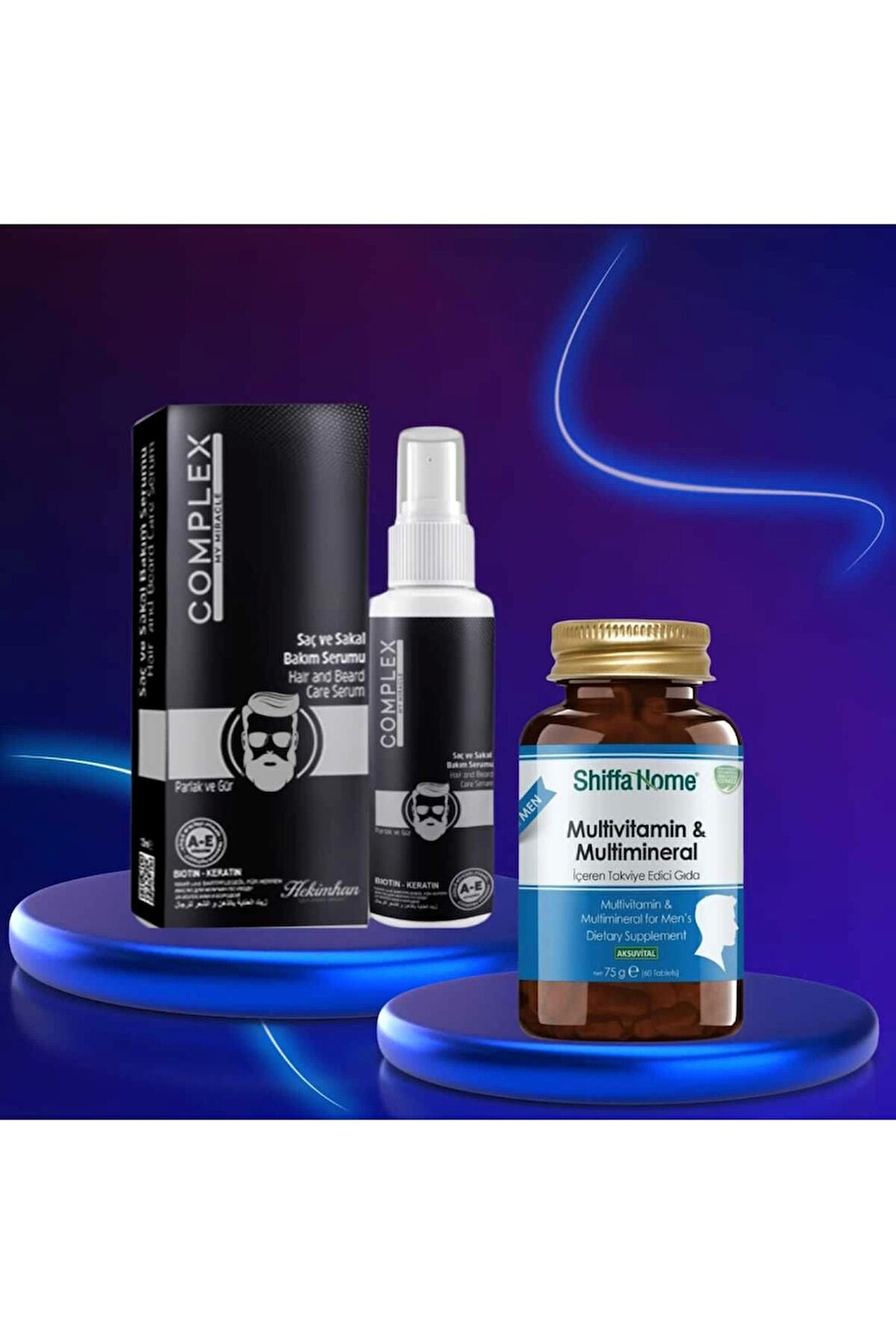 Saç ve Sakal Bakım Serumu Biotin ve Keratinli + Erkekler İçin Multivitamin ve Multimineral 60 Tab