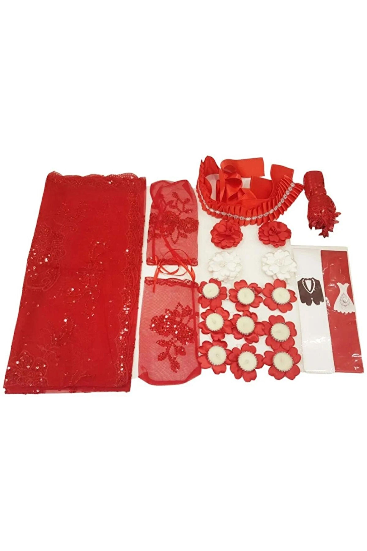 Kına Malzemeleri Allık Pullu Duvak Seti 28 Parçagelin Duvak Seti