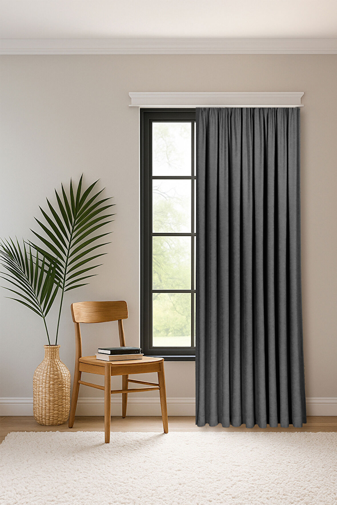 Gauze Fabric Design SAFİR KADİFE DOKULU ANTRASIT YÜKSEK KALİTELİ EKSTRAFORLU FON PERDE 100 x 260