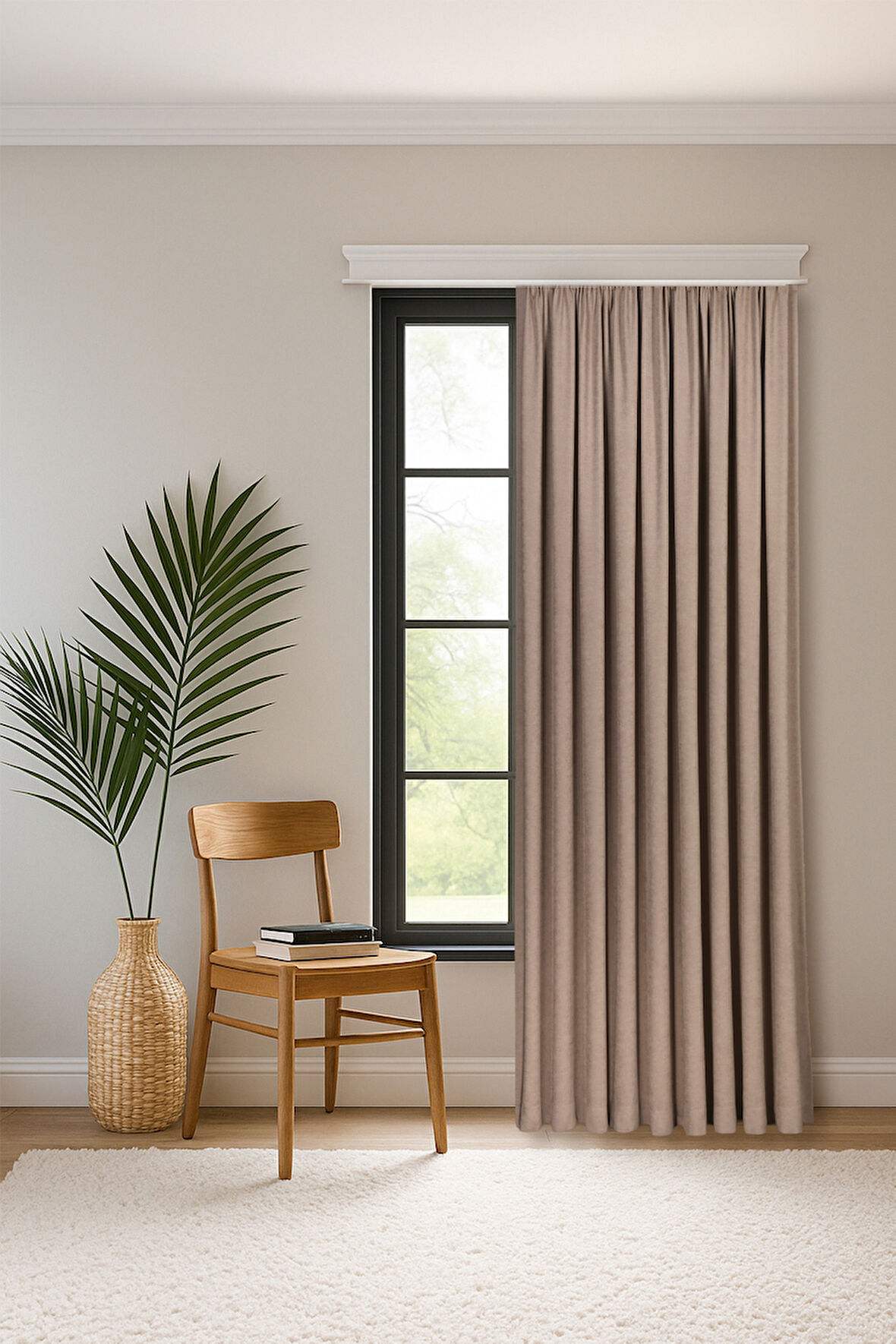 Gauze Fabric Design SAFİR KADİFE DOKULU HAKI YÜKSEK KALİTELİ EKSTRAFORLU FON PERDE 400 x 260