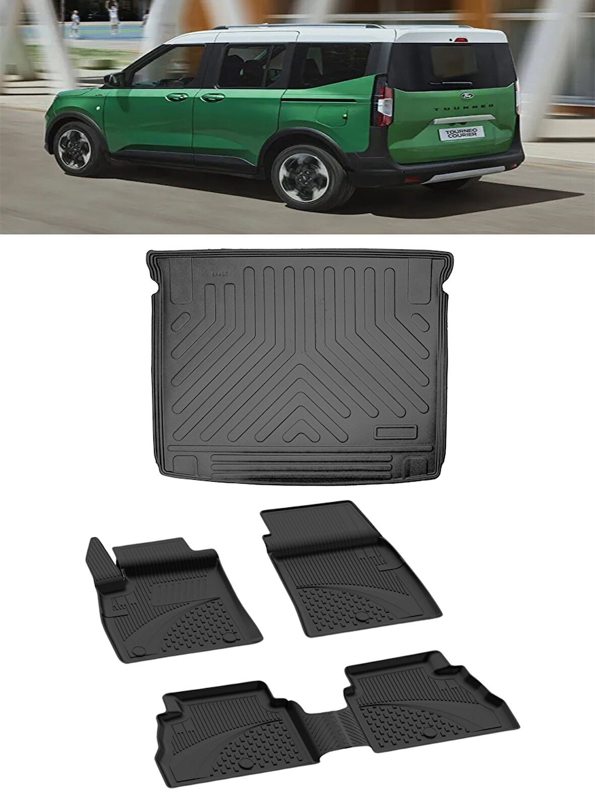 Sahler Ford Courier 2025 ve Sonrası 4.5D Paspas ve 3D Rizline Bagaj Havuzu Set