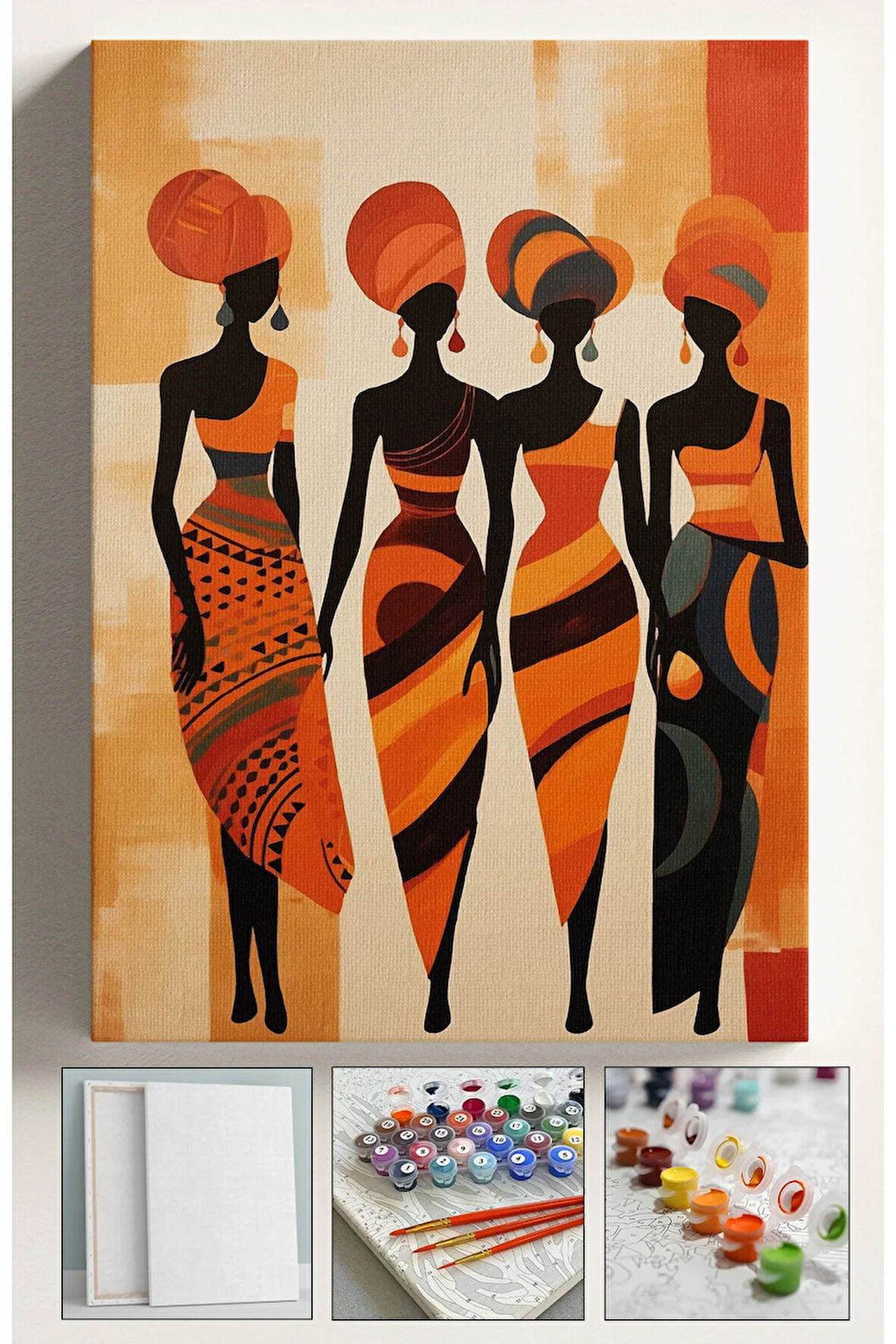 Sayılarla Boyama Hobi Seti Çerçeveli Numaralı Tuval Fırça Boya Kasnaklı SANATSAL KADINLAR 40x50 Cm