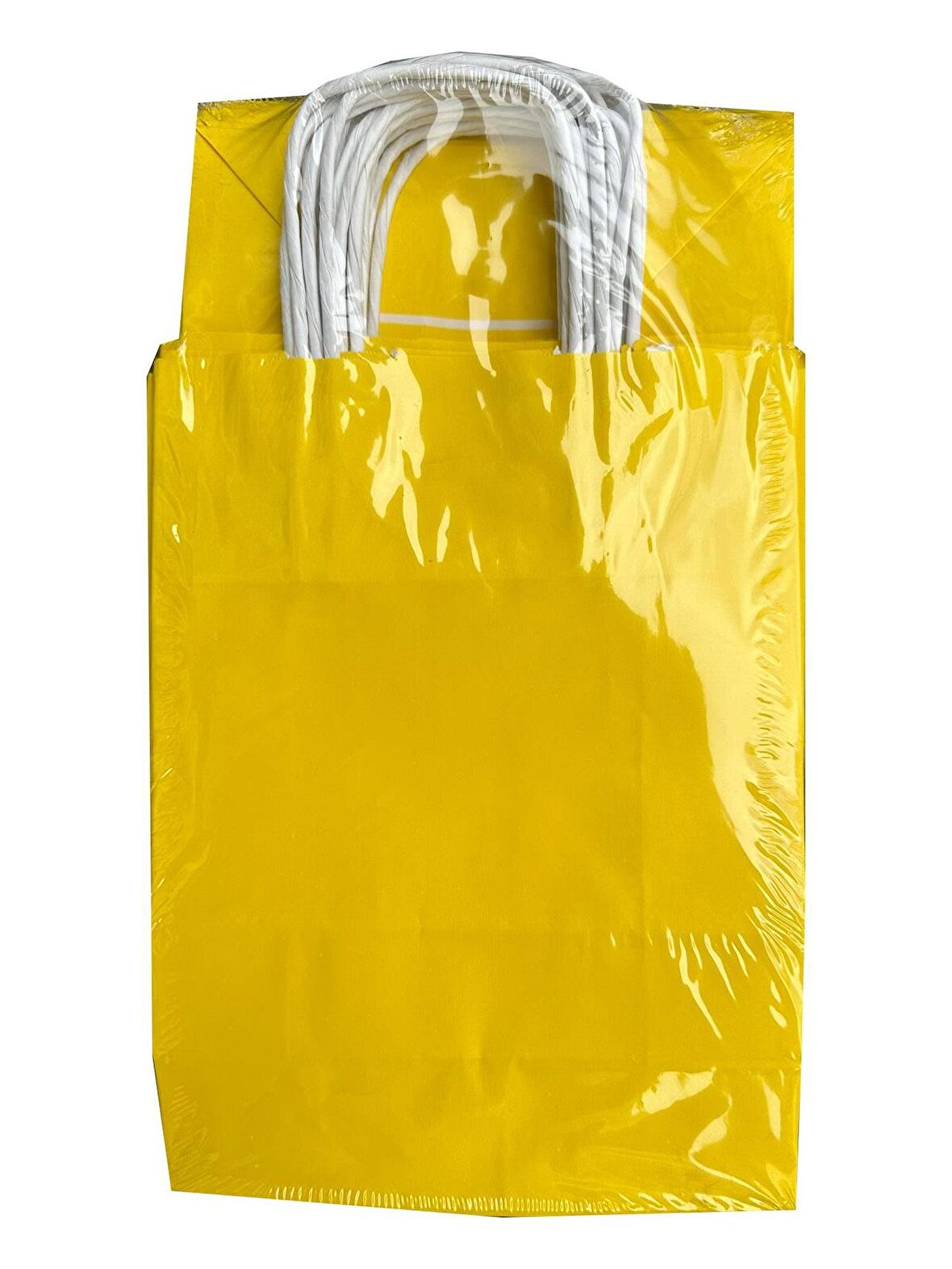 Büküm Saplı Kraft Kağıt Çanta Karton Hediyelik Poşet Torba - Sarı - 18x24 Cm. - 25 Adetlik 2 Paket