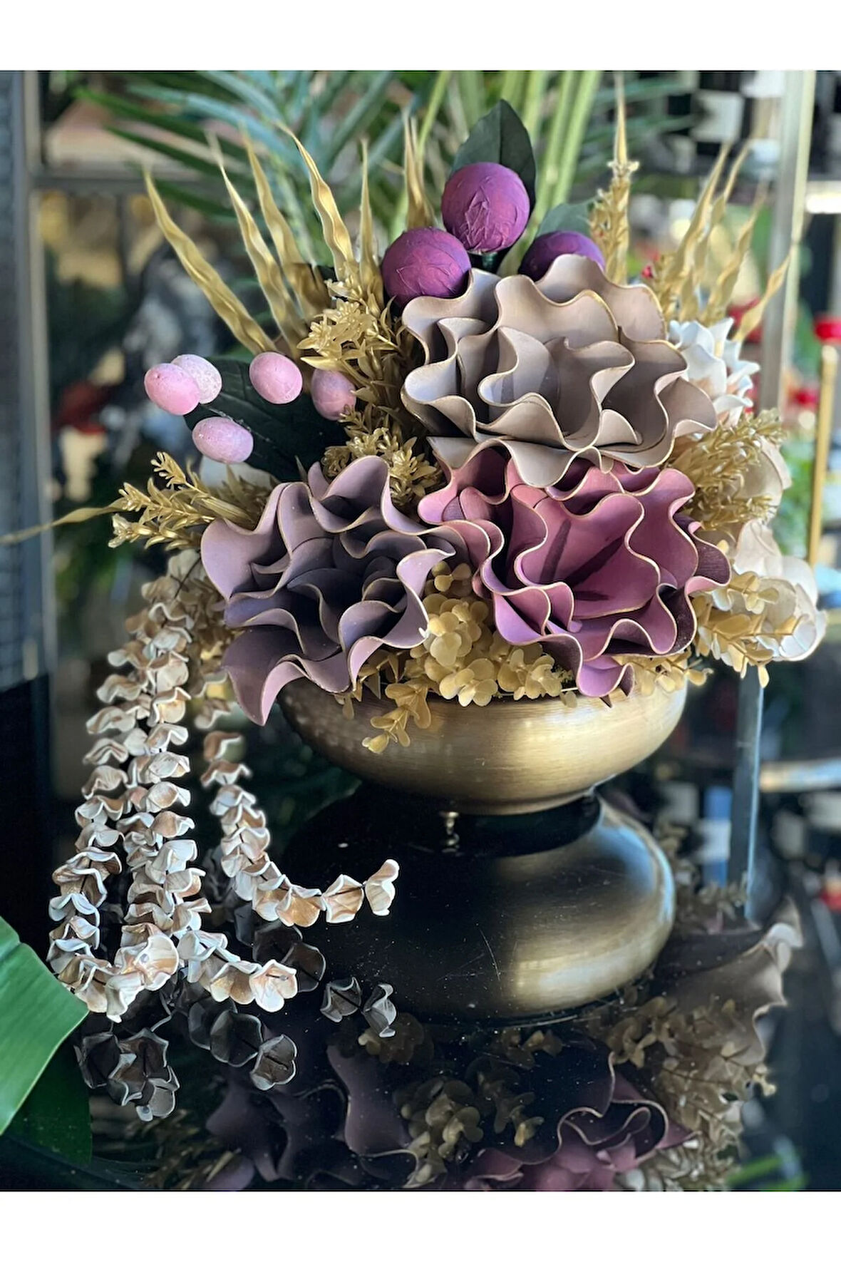 Yapay Sarkıt Çiçekli Antik Yassı Vazo No:1