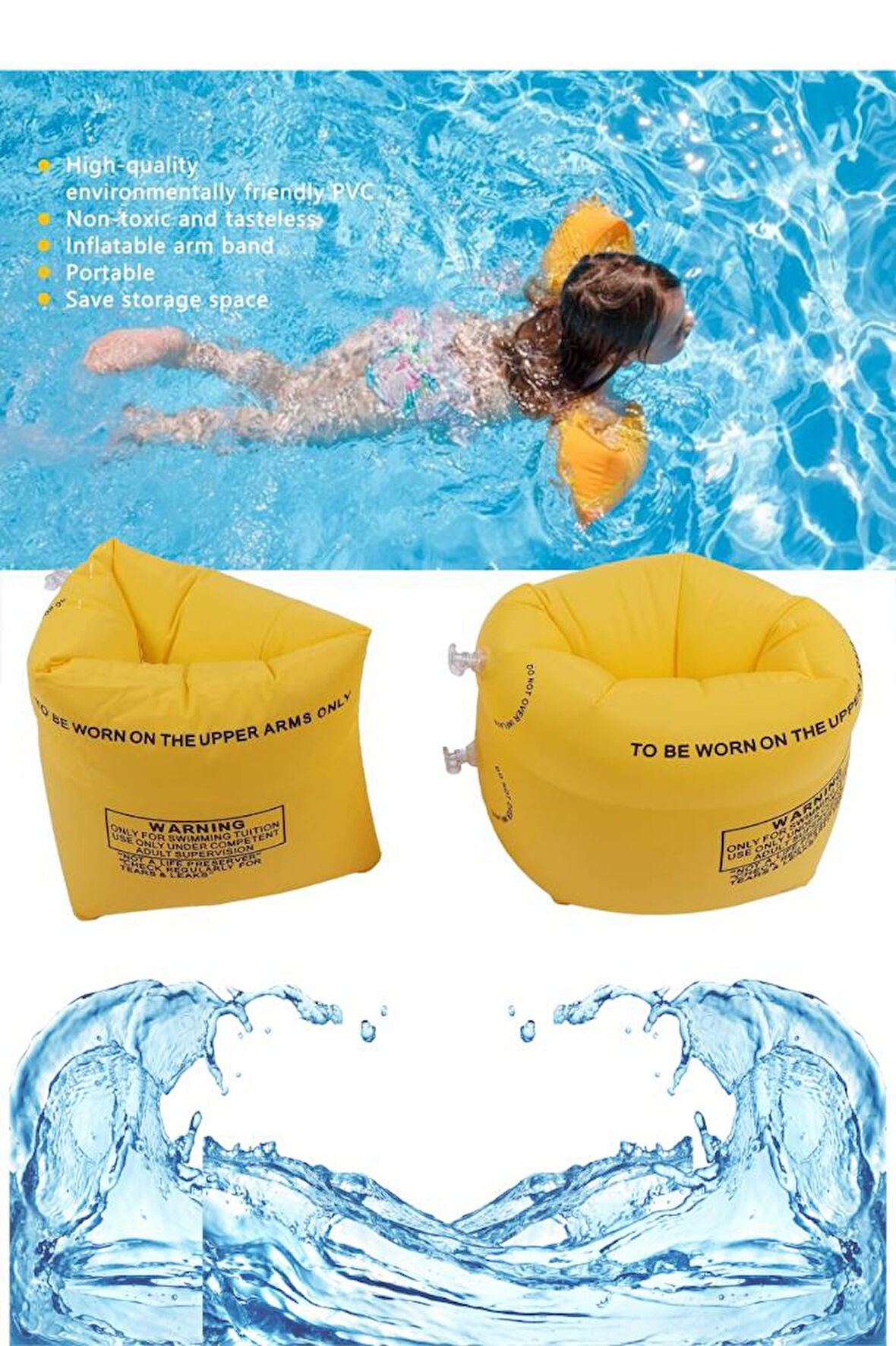 Her Yaşa Uygun Yürüyen Deniz, Havuz Kolluğu 20cm Sarı Renk, Çocuk Ve Yetişkin Kolluğu