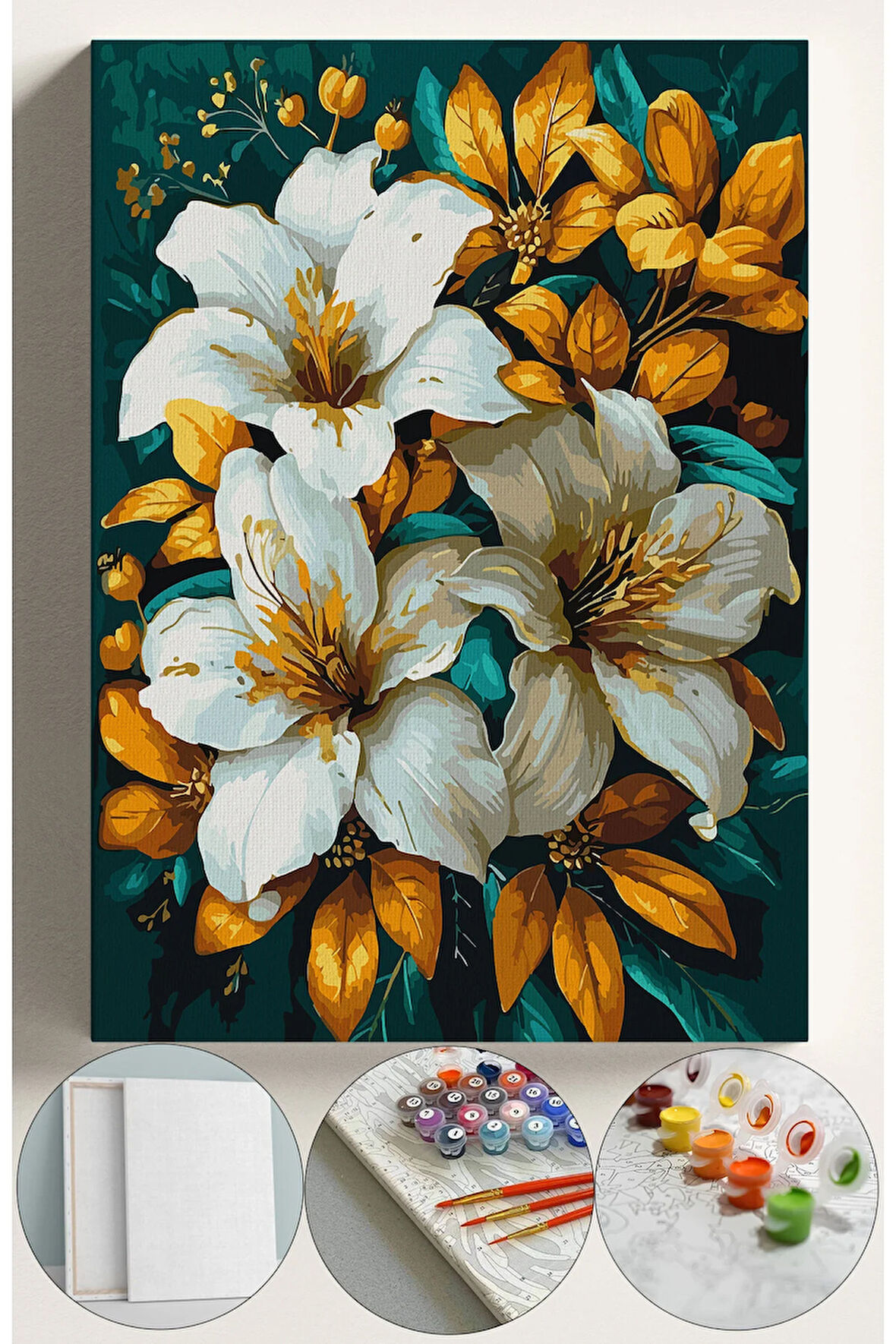 Sayılarla Boyama Seti Numaralı Tuval Fırça Boya 40x50 Cm - Sarı Lilyum