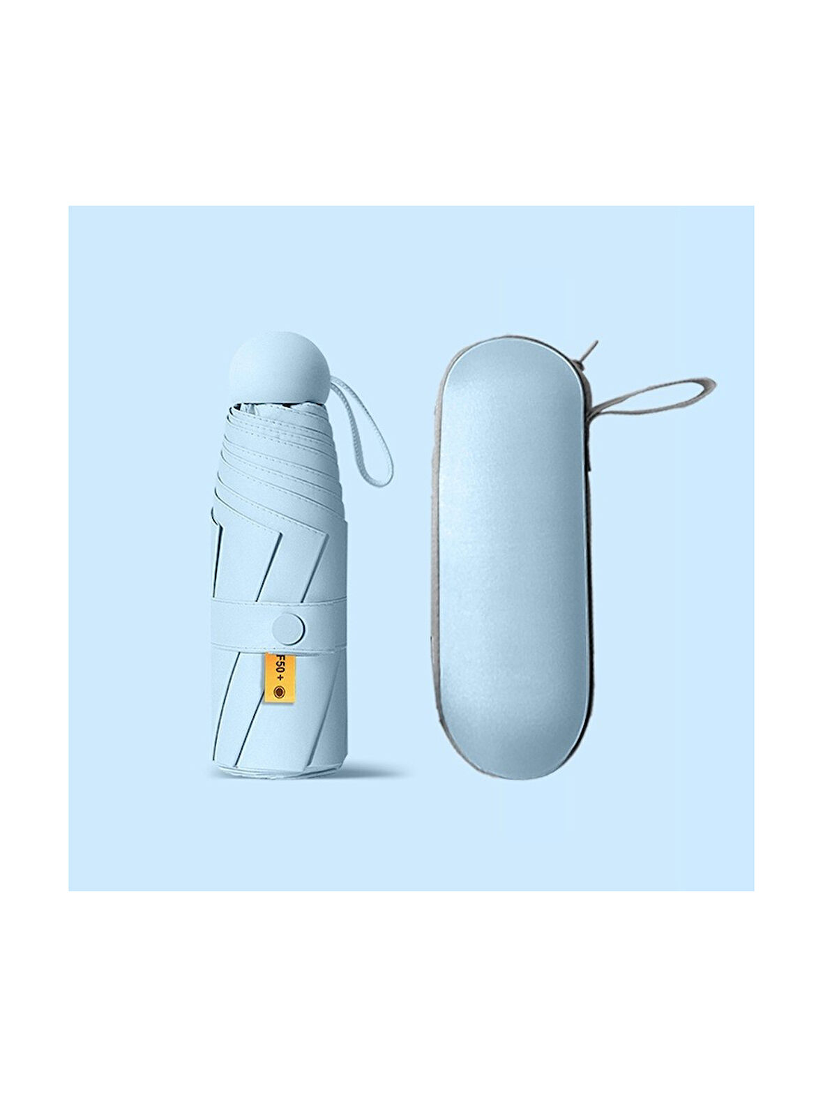 6 Telli Mini Cepboy Kapsullü Şemsiye -Açık Mavi