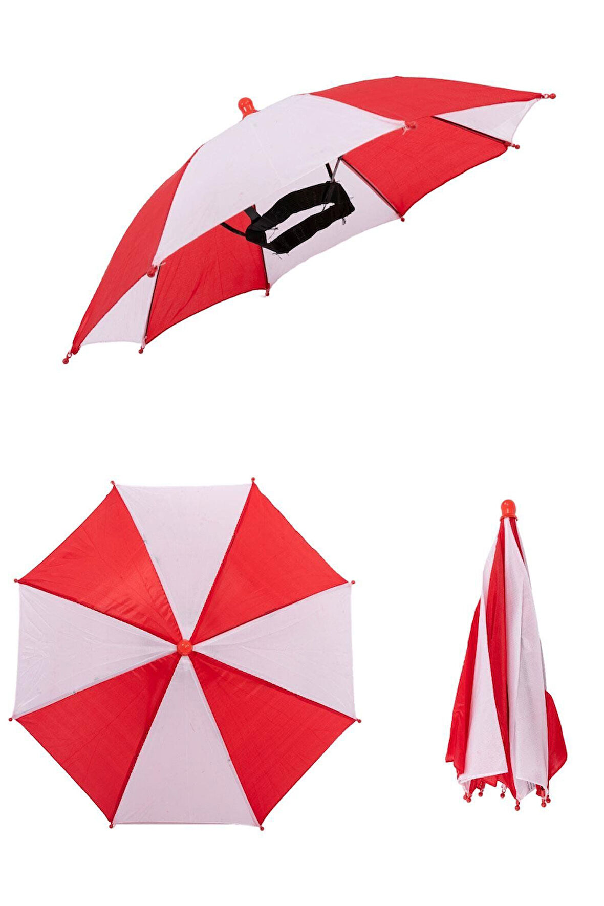 Kafaya Takılan Şapka Şemsiye Gölgelik Plaj Yazlık Kafa Şemsiyesi Kırmızı Beyaz 