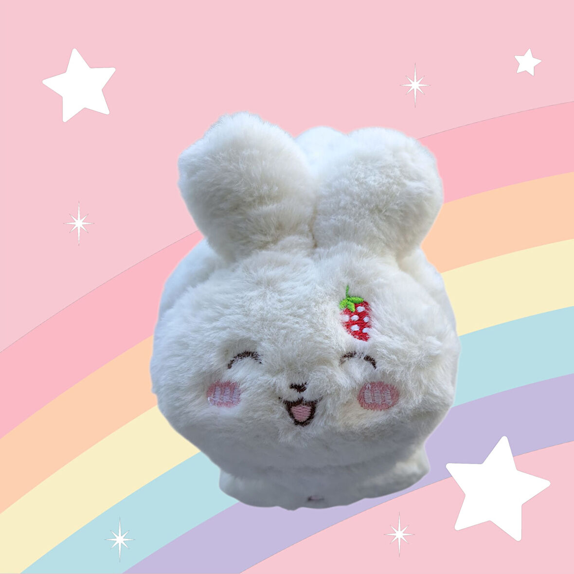 Kız Çocuk  3D Peluş Tavşan Kulaklık Beyaz