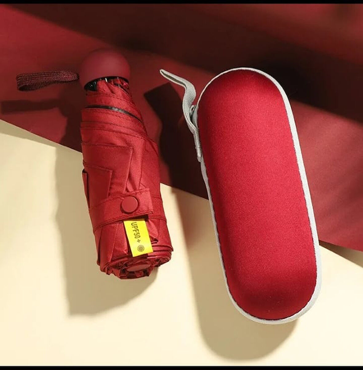 6 Telli Mini Cepboy Kapsullü Şemsiye -Kırmızı