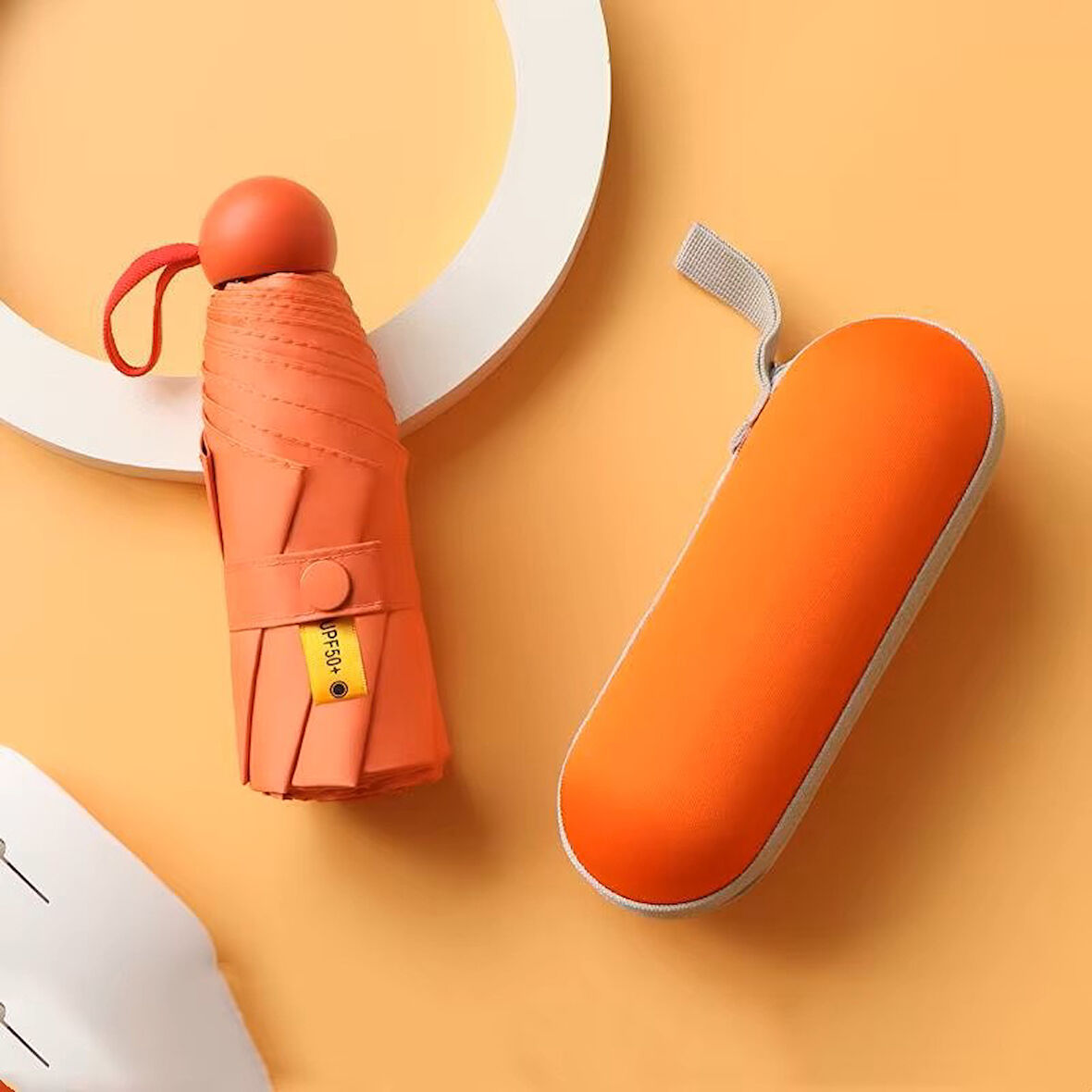 6 Telli Mini Cepboy Kapsullü Şemsiye -Turuncu