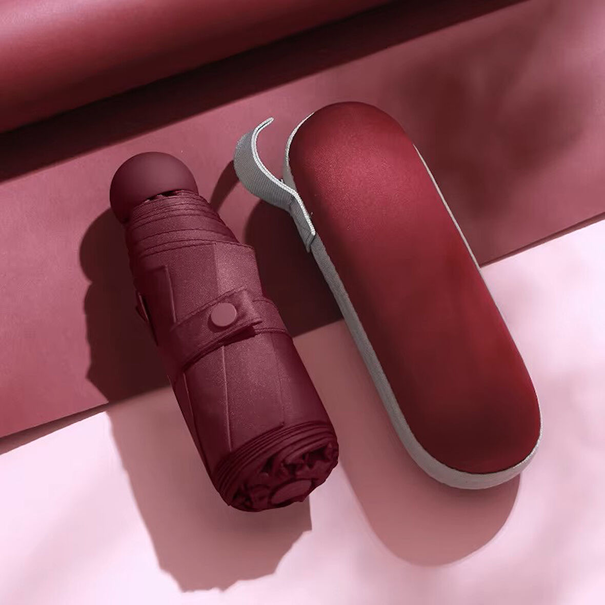 Mini Cep Boy Lüx Şemsiye UV Korumalı Bordo Mini Şemsiye