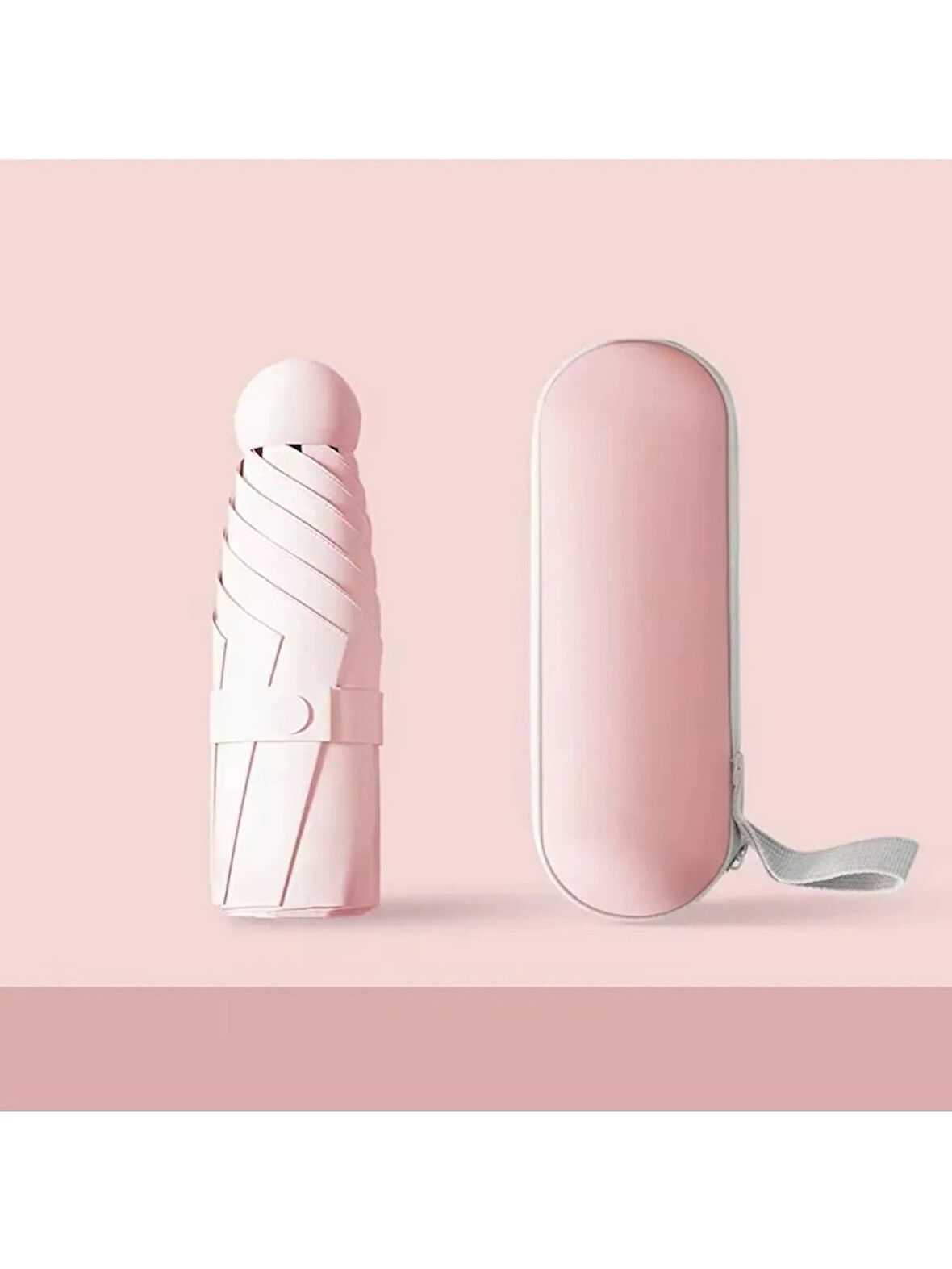 6 Telli Mini Cep Boy Kapsullü Şemsiye -Pembe