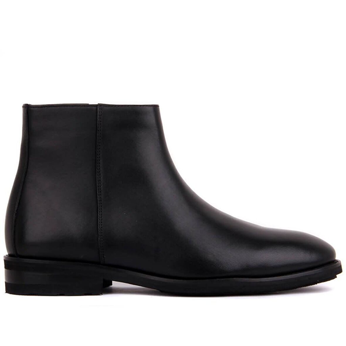 Sail Laker's Sivri Burun Orta Topuk Fermuarlı Soğuk Havaya Dayanıklı Günlük Siyah Klasik Bot Deri